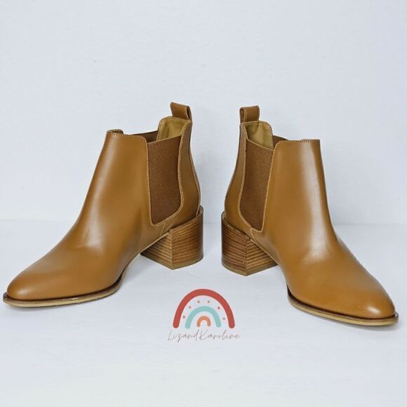 New! Everlane The Heel Boot Italian Leather Cognac Block Heeled Chelsea Boots - Picture 5 of 15